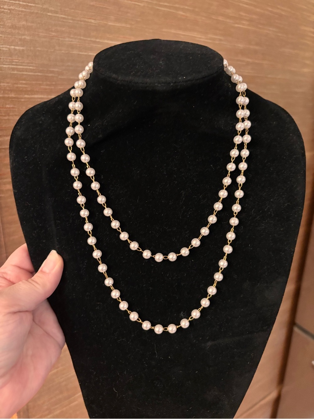 New Pearl Double-Strand Necklace with Gold Accents - Ivory